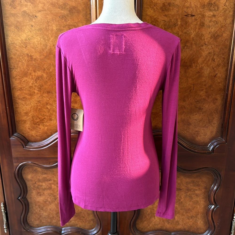 For Days Contour Ribbed Long Sleeve Deep V / Boysenberry in Purple - Picture 4 of 9